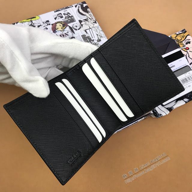 prada錢包 普拉達2020最新款限量版短錢夾 2MO004 Prada鯨魚圖案黑色短錢包  pyd2407